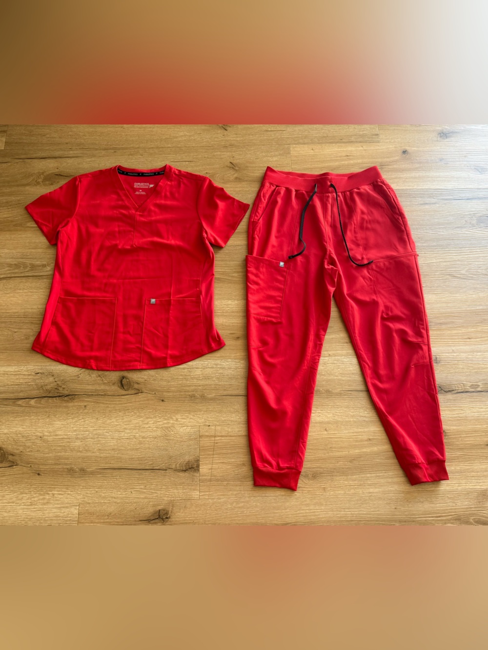 Fabletics Women's Red Jogger Scrub Set- Medium
